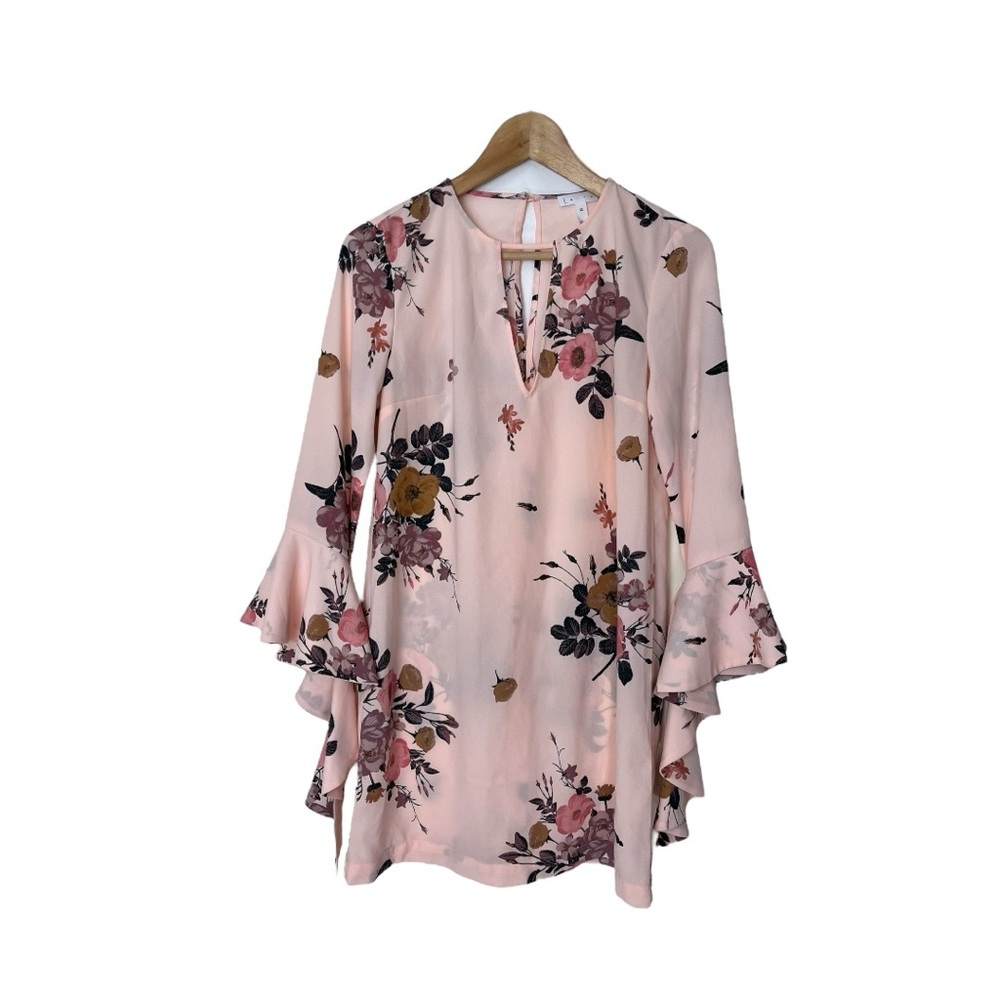 LEITH Light Pink Floral Mini Dress Bat Wing Cuffs BOHO XS